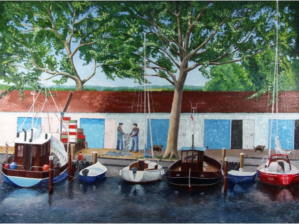 Hafen auf Hiddensee, Öl auf Leinwand, 200 x 150 cm